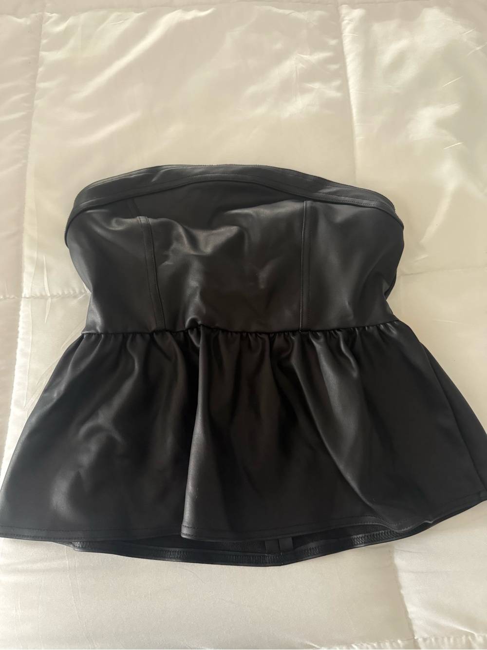 H&M Strapless Faux Leather Peplum Top NWT